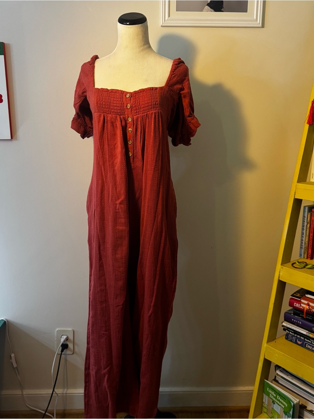 Free People Rust Red Smocked Jumpsuit